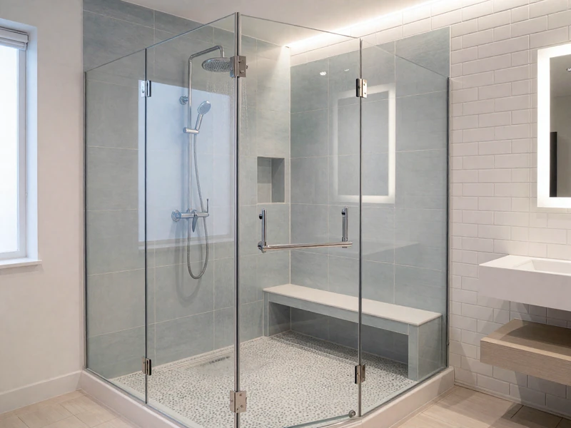Walk-in shower conversion in Top of the World with frameless glass and coastal tiles