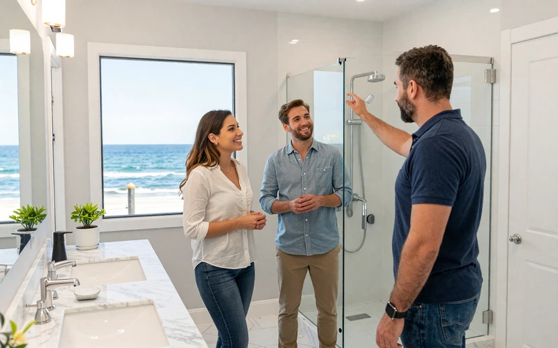 Final walkthrough and quality inspection of completed bathroom